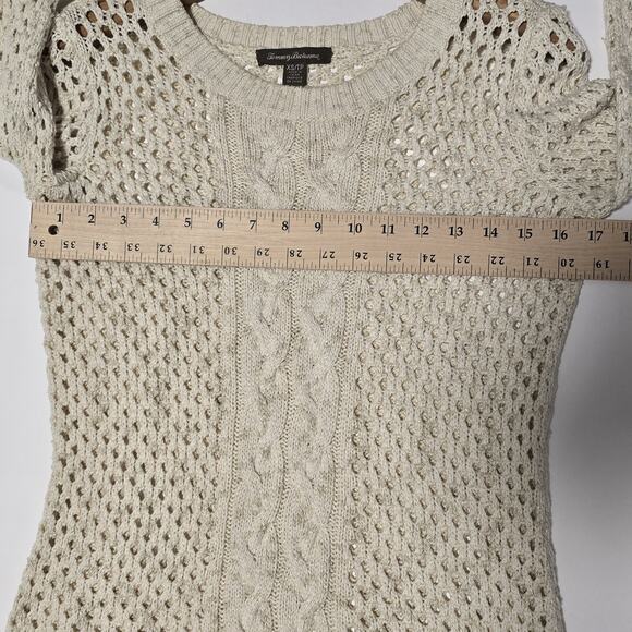 Tommy Bahama Womens Open Knit Beach Sweater XS Ivory Metallic Wool Blend Travel - Picture 7 of 9